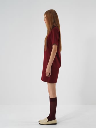 Xint Bordo Esnek Dokulu Regular Fit Elbise