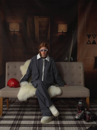 Xint Lacivert Modern Ekose Oversize Ceket