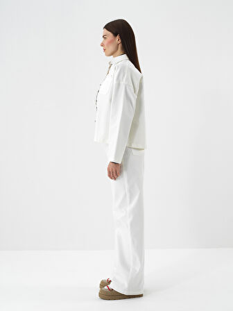 Xint Ekru Pamuk Dokulu Oversize Ceket