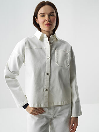 Xint Ekru Pamuk Dokulu Oversize Ceket