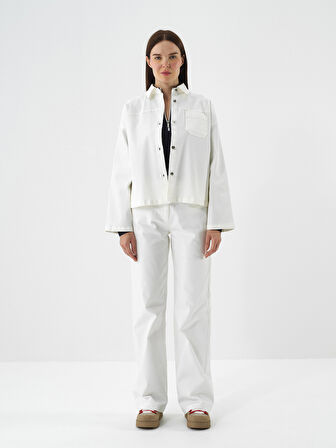 Xint Ekru Pamuk Dokulu Oversize Ceket