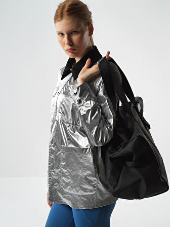 Xint Gri Metalik Parlak Dokulu Oversize Ceket