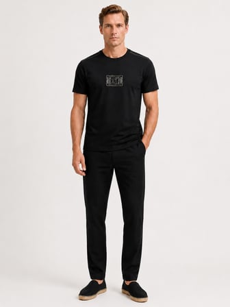 Xint Siyah Pamuk Dokulu Regular Fit Tişört