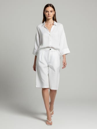 Xint Beyaz %100 Keten Oversize Şort
