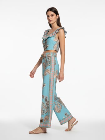 Xint Turkuaz Pamuk Dokulu Regular Fit Pantolon