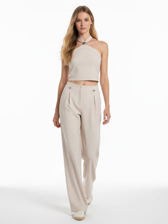 Xint Bej Pamuk Dokulu Regular Fit Pantolon