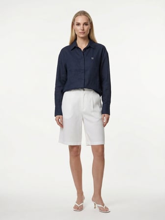 Xint Lacivert %100 Keten Oversize Gömlek