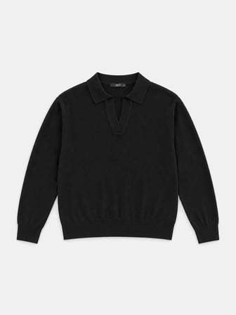 Xint Siyah Oversize Polo V Yaka Kazak
