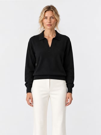Xint Siyah Oversize Polo V Yaka Kazak