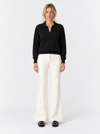 Xint Siyah Oversize Polo V Yaka Kazak
