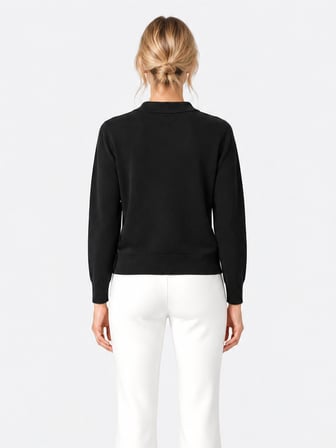 Xint Siyah Oversize Polo V Yaka Kazak