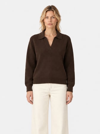Xint Kahverengi Oversize Polo V Yaka Kazak