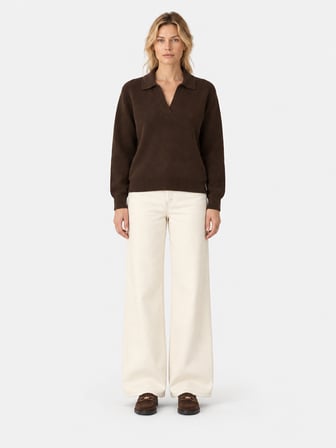 Xint Kahverengi Oversize Polo V Yaka Kazak