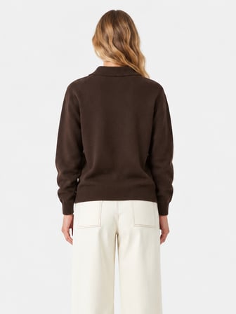 Xint Kahverengi Oversize Polo V Yaka Kazak