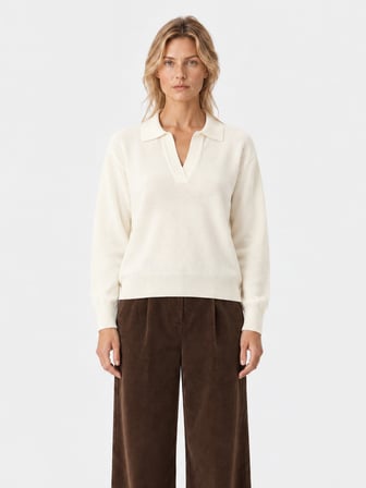 Xint Ekru Oversize Polo V Yaka Kazak