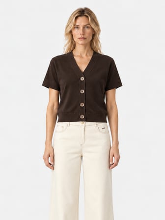 Xint Kahverengi Regular Fit Polo V Yaka Hırka