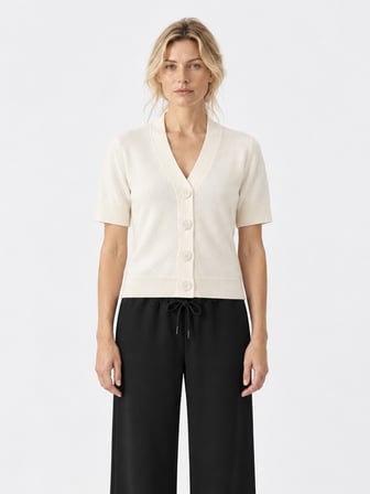 Xint Ekru Regular Fit Polo V Yaka Hırka
