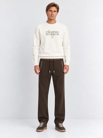 Xint Kahverengi Oversize Pamuklu Sweat Pantolon