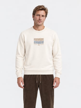 Xint Ekru Regular Fit Bisiklet Yaka Pamuklu Sweatshirt