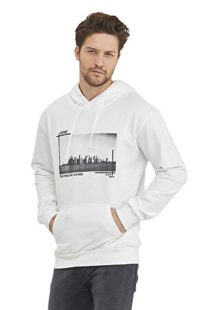 Kanguru Cepli Newyork Baskılı Kapüşonlu  Sweatshirt