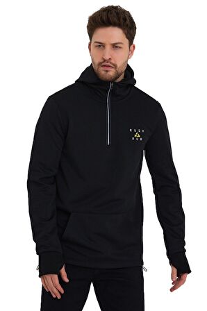 Rush Run Erkek Antrenman Kanguru Cepli Fermuarlı Kapüşon Yaka  Spor Sweatshirt