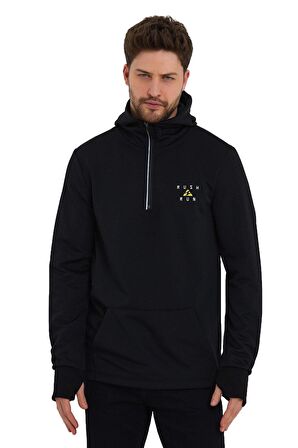 Rush Run Erkek Antrenman Kanguru Cepli Fermuarlı Kapüşon Yaka  Spor Sweatshirt