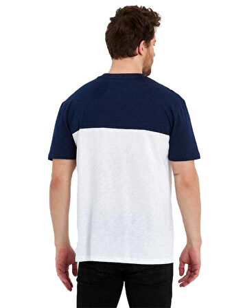 Erkek Bisiklet Yaka Blok Renkli Regular Fit Baskılı Tişört