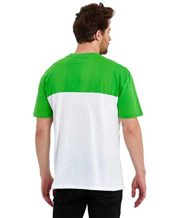 Erkek Bisiklet Yaka Blok Renkli Regular Fit Baskılı Tişört