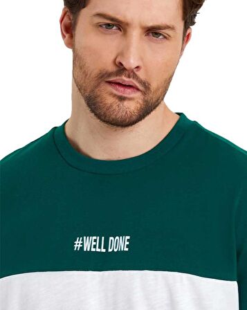 Erkek Bisiklet Yaka Blok Renkli Regular Fit Baskılı Tişört