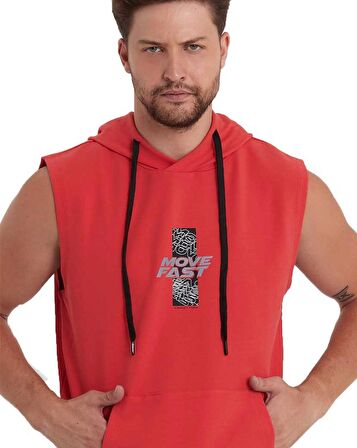 Erkek Kapüşonlu Kanguru Cepli Kolsuz Sweatshirt