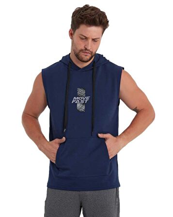 Erkek Kapüşonlu Kanguru Cepli Kolsuz Sweatshirt