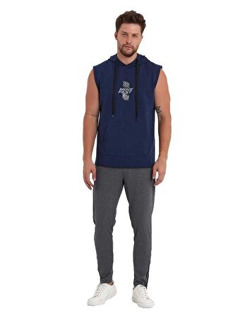 Erkek Kapüşonlu Kanguru Cepli Kolsuz Sweatshirt