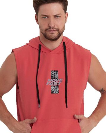 Erkek Kapüşonlu Kanguru Cepli Kolsuz Sweatshirt