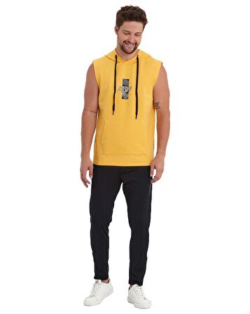 Erkek Kapüşonlu Kanguru Cepli Kolsuz Sweatshirt