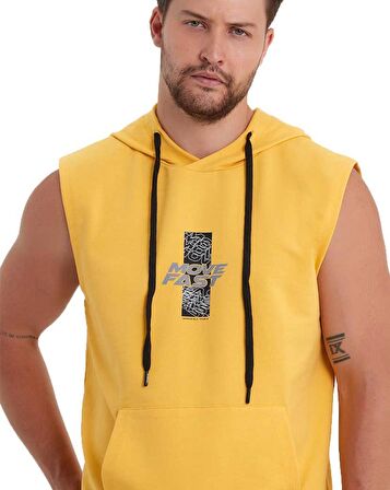 Erkek Kapüşonlu Kanguru Cepli Kolsuz Sweatshirt