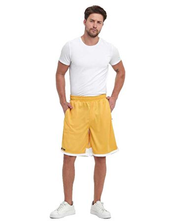 File Şeritli Jakarlı Polyester Erkek Spor Şort