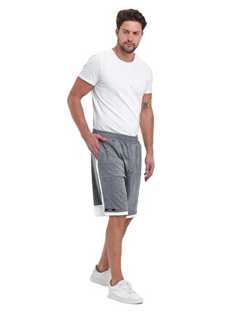 File Şeritli Jakarlı Polyester Erkek Spor Şort