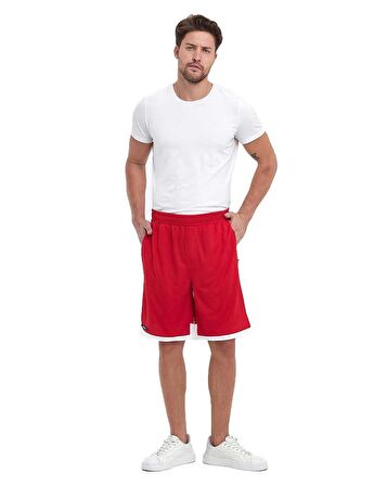File Şeritli Jakarlı Polyester Erkek Spor Şort