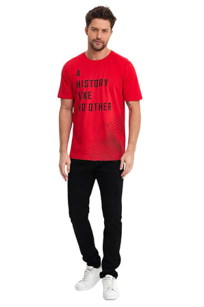 Erkek %100 Pamuk Baskılı T-Shirt – Bisiklet Yaka, Regular Fit (Rahat Kalıp), Nefes Alabilen Kısa Kol Yazlık Tişört – ADAMS