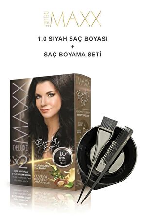 Maxx Deluxe Saç Boyası 1.0 Siyah-Boyama Seti