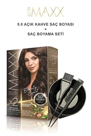 Maxx Deluxe Saç Boyası 5.0 Açık Kahve-Boyama Seti