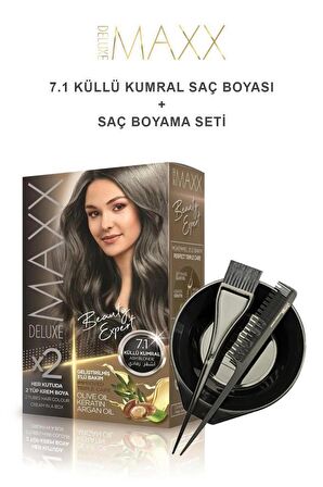 Maxx Deluxe Saç Boyası 7.1 Küllü Kumral-Boyama Seti