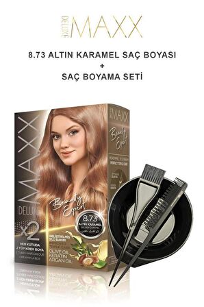 Maxx Deluxe Saç Boyası 8.73 Altın Karamel-Boyama Seti
