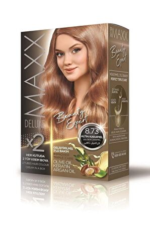 Maxx Deluxe Saç Boyası 8.73 Altın Karamel-Boyama Seti
