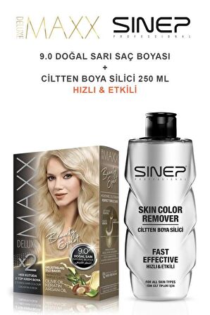 Maxx Deluxe Saç Boyası 9.0 Doğal Sarı-Profesyonel Cillten Boya Silici Set