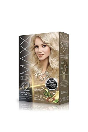 Maxx Deluxe Saç Boyası 9.0 Doğal Sarı-Boyama Seti