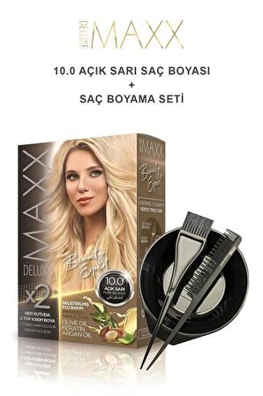 Maxx Deluxe Saç Boyası 10.0 Açık Sarı-Boyama Seti