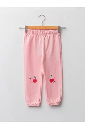 LC WAİKİKİ  baby Pembe Beli Lastikli Baskılı Kız Bebek Jogger Eşofman Alt