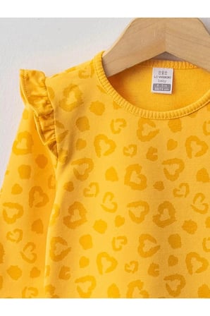 LCW baby Sarı Bisiklet Yaka Uzun Kol Kız Bebek Tişört 2'li