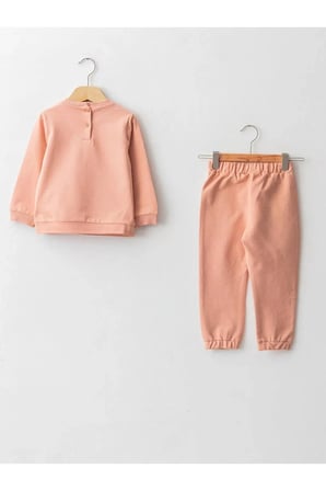 LCW baby Mercan Bisiklet Yaka Uzun Kollu Pamuklu Kız Bebek Sweatshirt ve Pantolon 2'li Takım